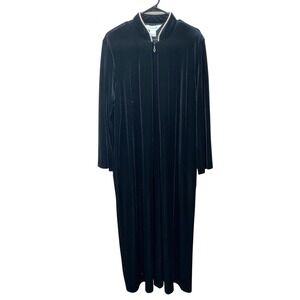 Diamond Tea VTG Black Velvet Zip Front Robe Gold Trim House Coat Loungewear L